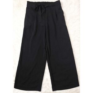 Ann Taylor Black Wide Leg Pants Elastic Waist Tie Pockets High Rise Work